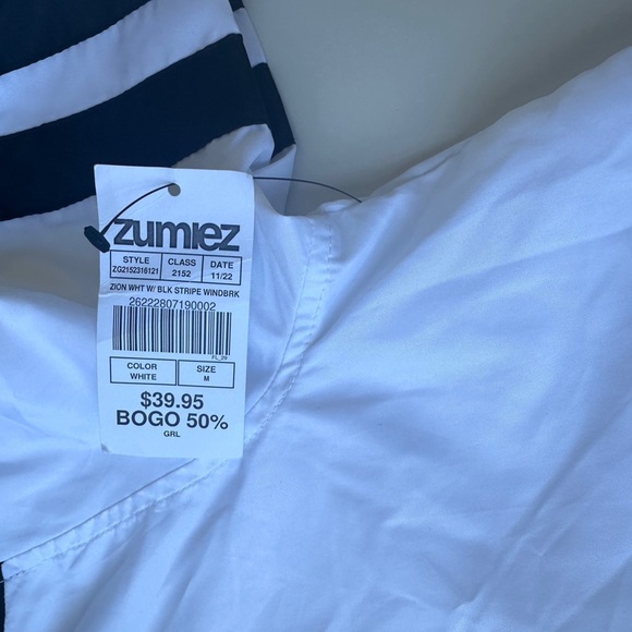 NWT Zine Zumiez White Black Semi Sheer Hooded Windbreaker Skater Jacket Medium - Picture 4 of 9